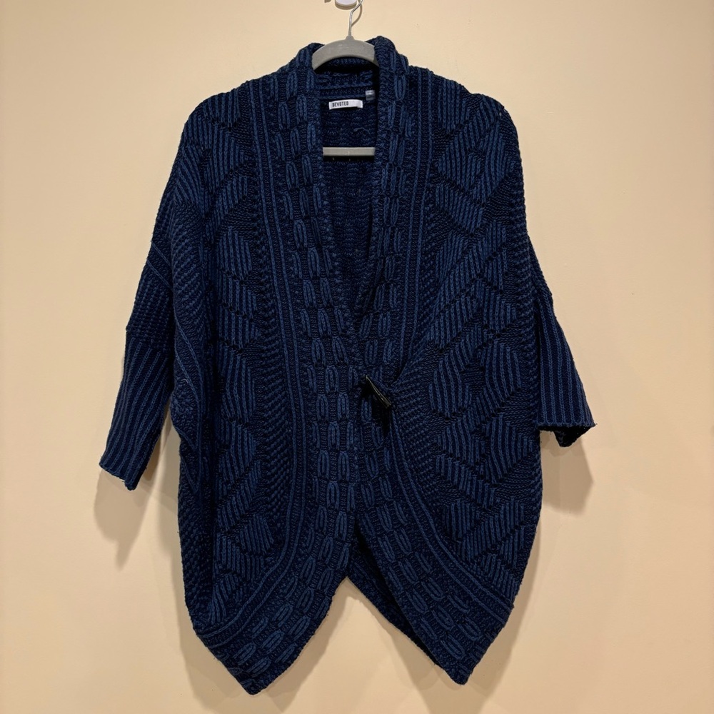 Devoted Chunky Knit Navy Blue Cocoon Cardigan Sweater M